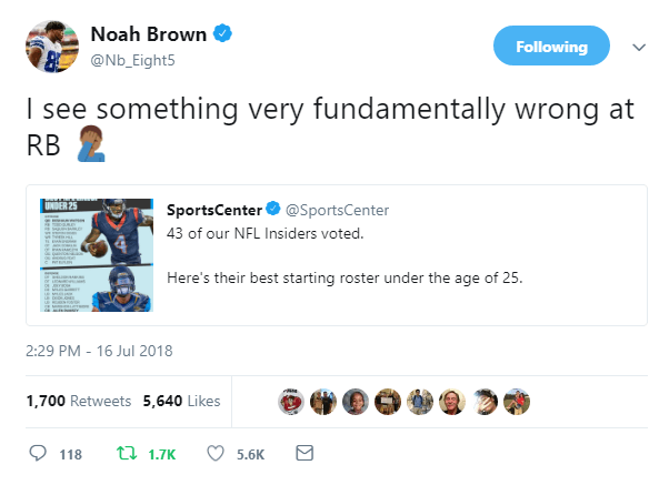 Noah Brown Takes to Twitter to Call Out ESPN