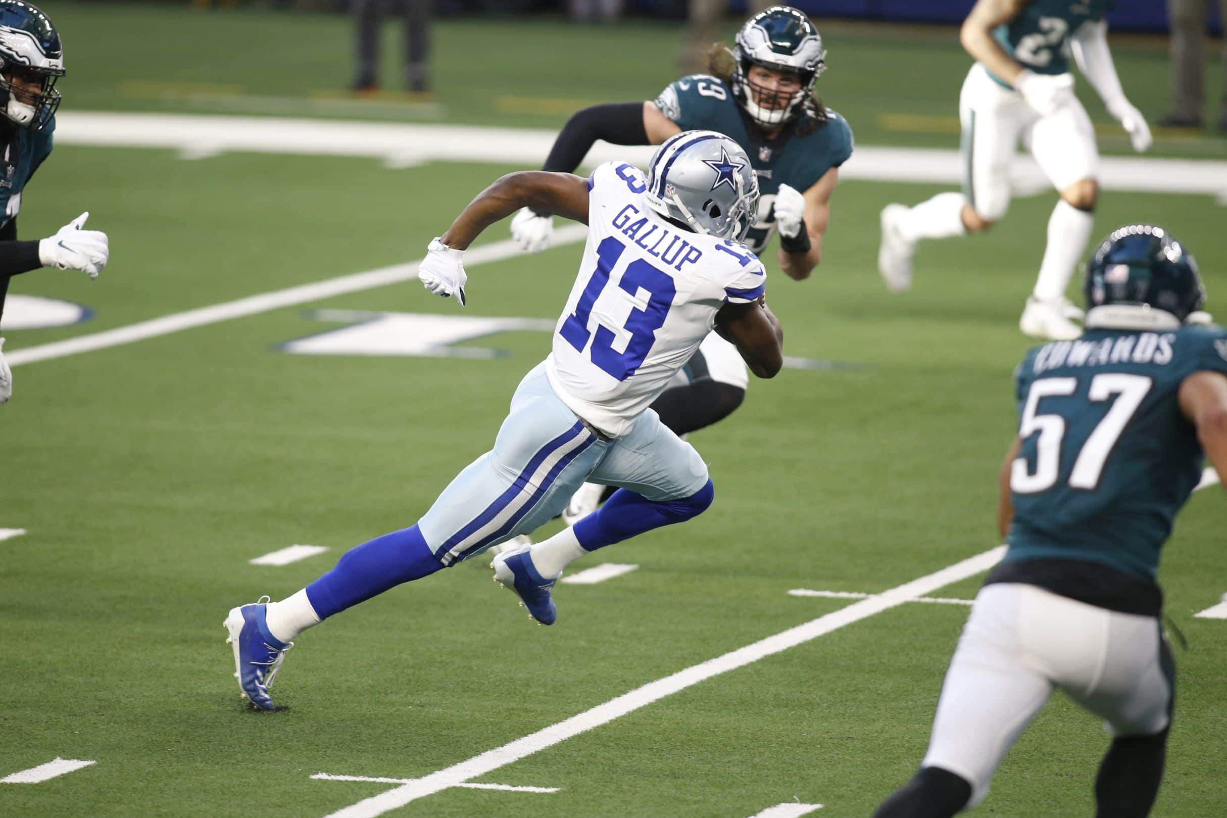 Dallas Cowboys wide receiver Michael Gallup (13) runs a pass route