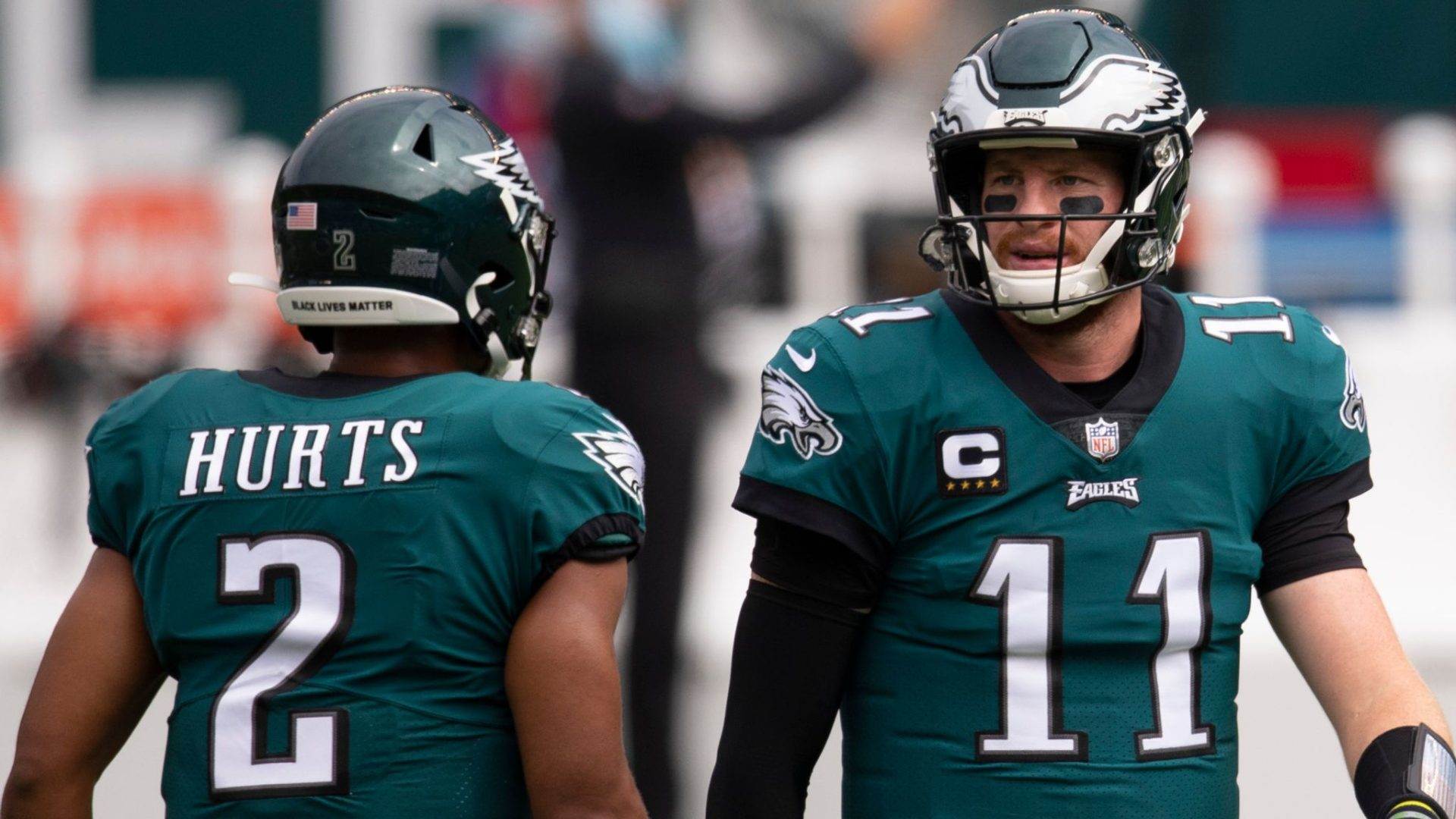 Quarterback Carson Wentz and Jalen Hurts on the Eagles