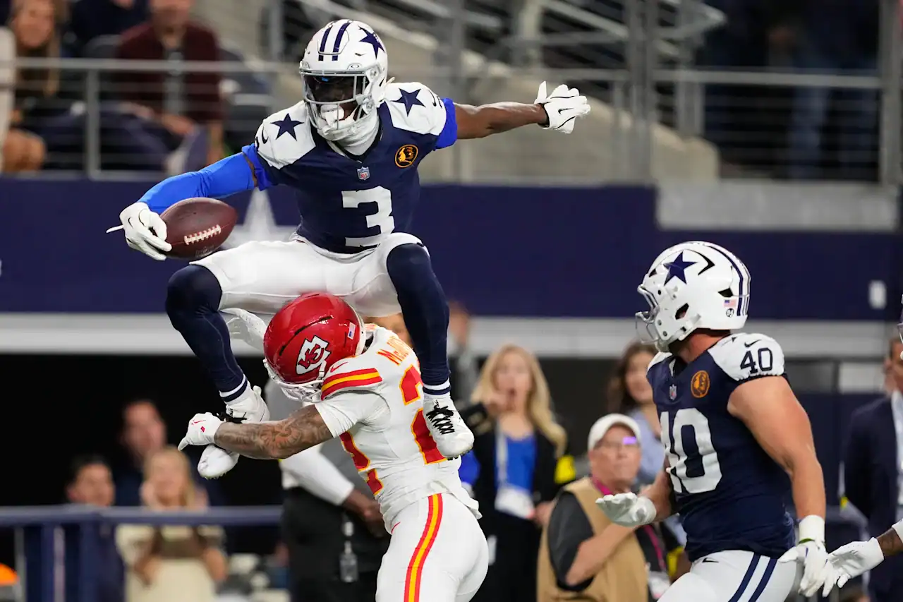 High-energy NFL football game featuring Dallas Cowboys and Kansas City Chiefs, with players in action on the field, emphasizing American football, athleticism, and game excitement.