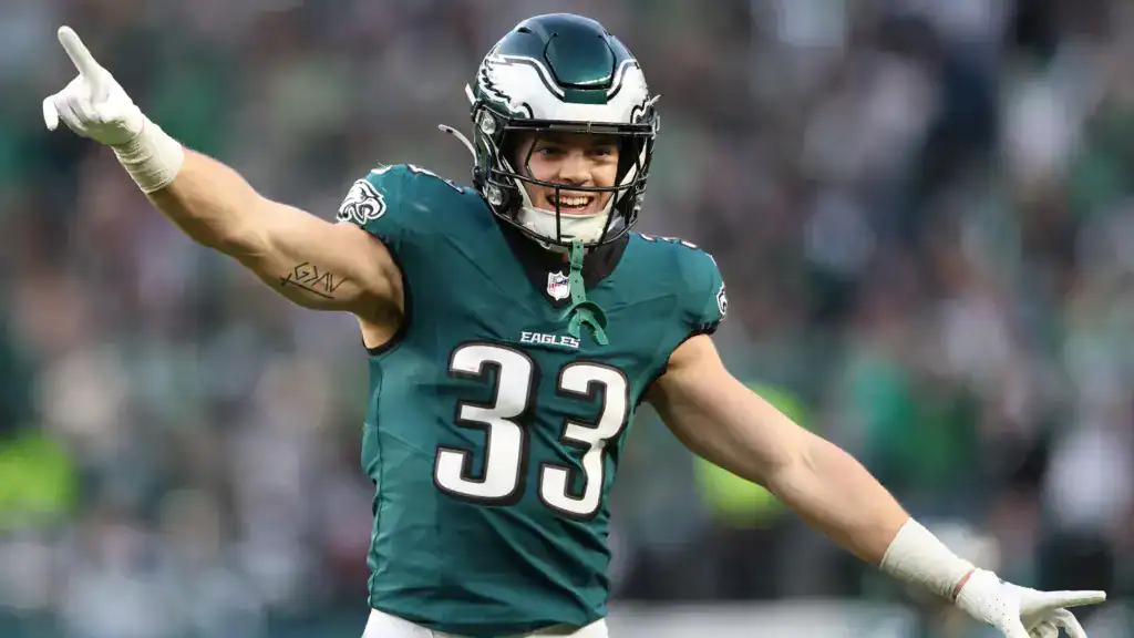 Philadelphia Eagles defensive back celebrates a big play, the type of energy and versatility Christian Parker brings to modern NFL defenses.