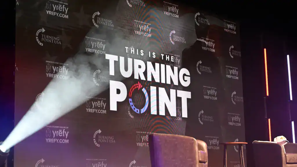 Turning Point USA All-American halftime stage setup shown during Super Bowl halftime counterprogramming event