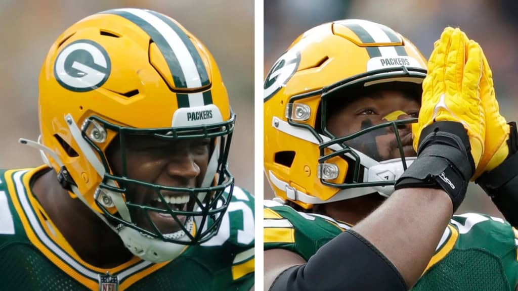 Rashan Gary Packers pass rusher in photo used for article explaining why the Rashan Gary and Kenny Clark trade combined is a win for the Cowboys