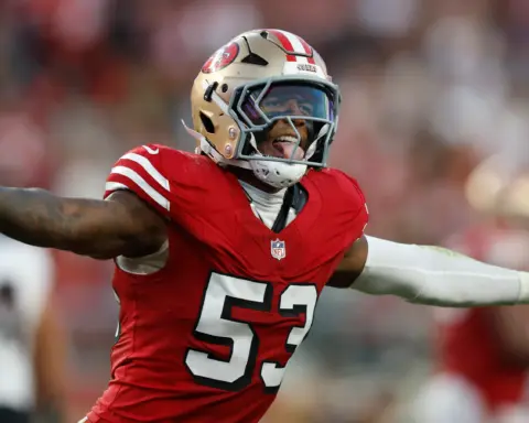 Dee Winters celebrating during a San Francisco 49ers game before Dallas Cowboys trade