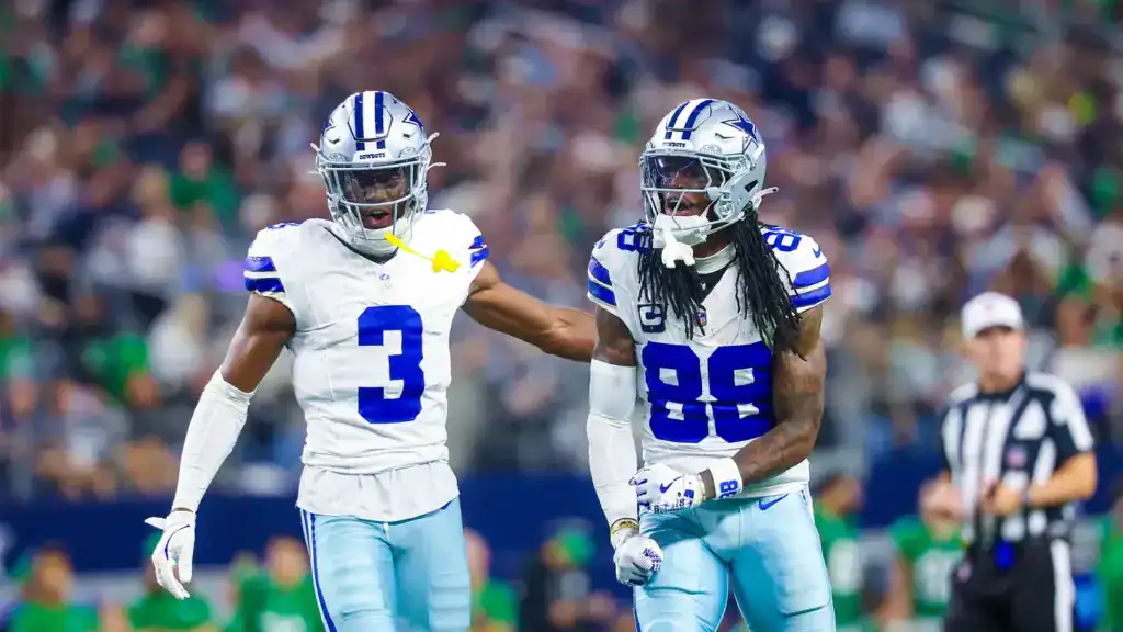 George Pickens and CeeDee Lamb celebrate for the Dallas Cowboys as the team makes its case for the NFC East’s top 2026 wide receiver room.