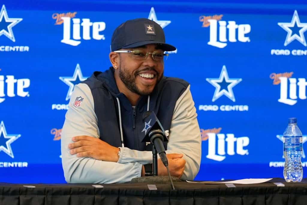 Christian Parker Could Create an Unexpected Reunion in 27' Christian Parker answering questions at his introductory pres conference for the Dallas Cowboys.