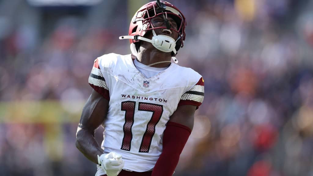 Terry McLaurin reacts after a big play for Washington as the Commanders look to challenge the Cowboys’ 2026 wide receiver group in the NFC East.