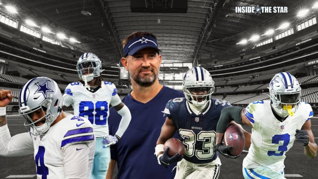 NFL History Shows Cowboys Defense Can Spark 2026 Turnaround Dallas Cowboys offensive and defensive playmakers surround the coaching staff in a graphic about how NFL history points to a 2026 defensive turnaround.