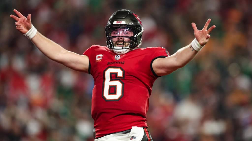 Dak Prescott Gives Cowboys the Edge Over Most at Quarterback in 2026 Baker Mayfield celebrates for the Buccaneers in a quarterback comparison with Dak Prescott and the Cowboys