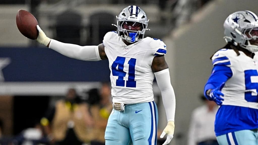 Donovan Ezeiruaku celebrates after a play for the Dallas Cowboys in Dallas Cowboys Breakout Watch 2026.

