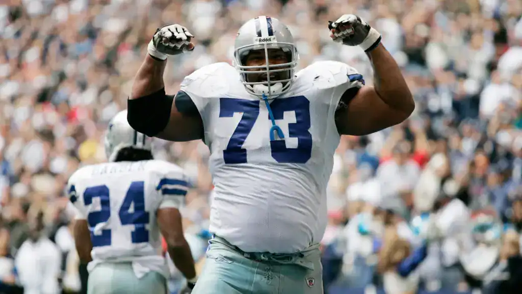 Building the Greatest Cowboys Offense Ever: Legends, Locks, and Tough Calls Larry Allen celebrates in a Dallas Cowboys uniform as one of the most dominant linemen in franchise history