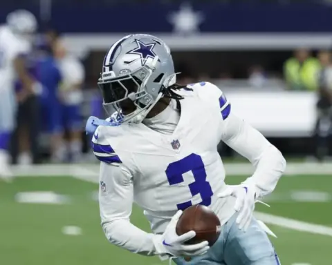 George Pickens runs with the football for the Dallas Cowboys as his market value climbs ahead of a major 2026 contract season.