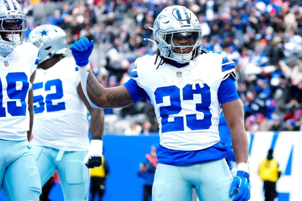 Jaydon Blue Can Spark a Shocking Cowboys Decision Jaydon Blue smiles in his Dallas Cowboys uniform during a road game