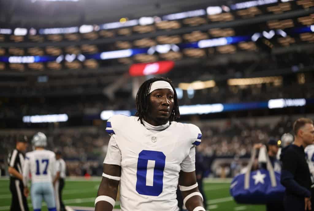 DeMarvion Overshown Is Earning the Green Dot in the 2026 Offseason DeMarvion Overshown walks on the field in a white Dallas Cowboys uniform before a game.