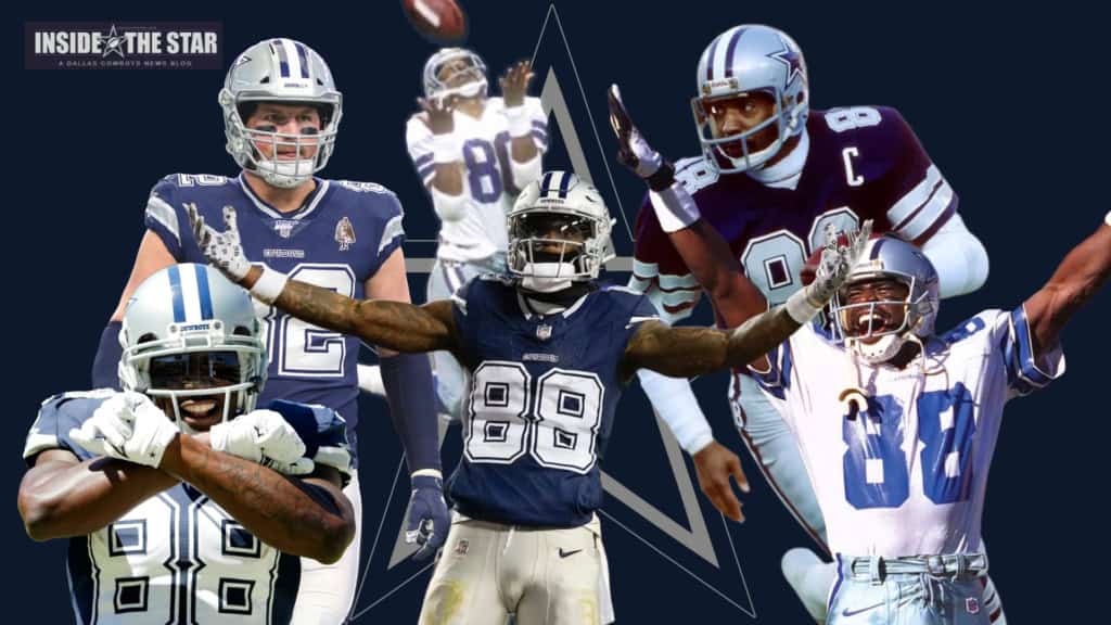CeeDee Lamb is Chasing Cowboys History in 2026 Dallas Cowboys wide receiver legacy graphic featuring CeeDee Lamb, Michael Irvin, Dez Bryant, Jason Witten, and other franchise pass-catching greats.