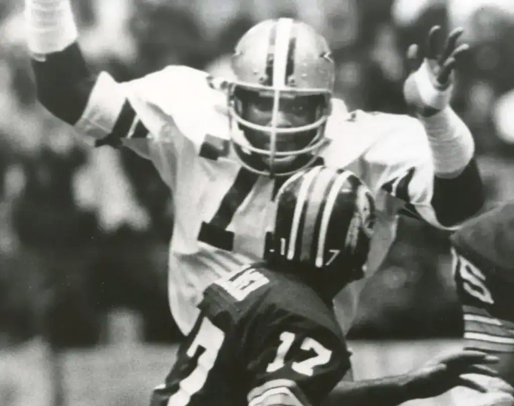 Harvey Martin rushing the passer for the Dallas Cowboys, one of the biggest Canton mistakes still waiting to be corrected.