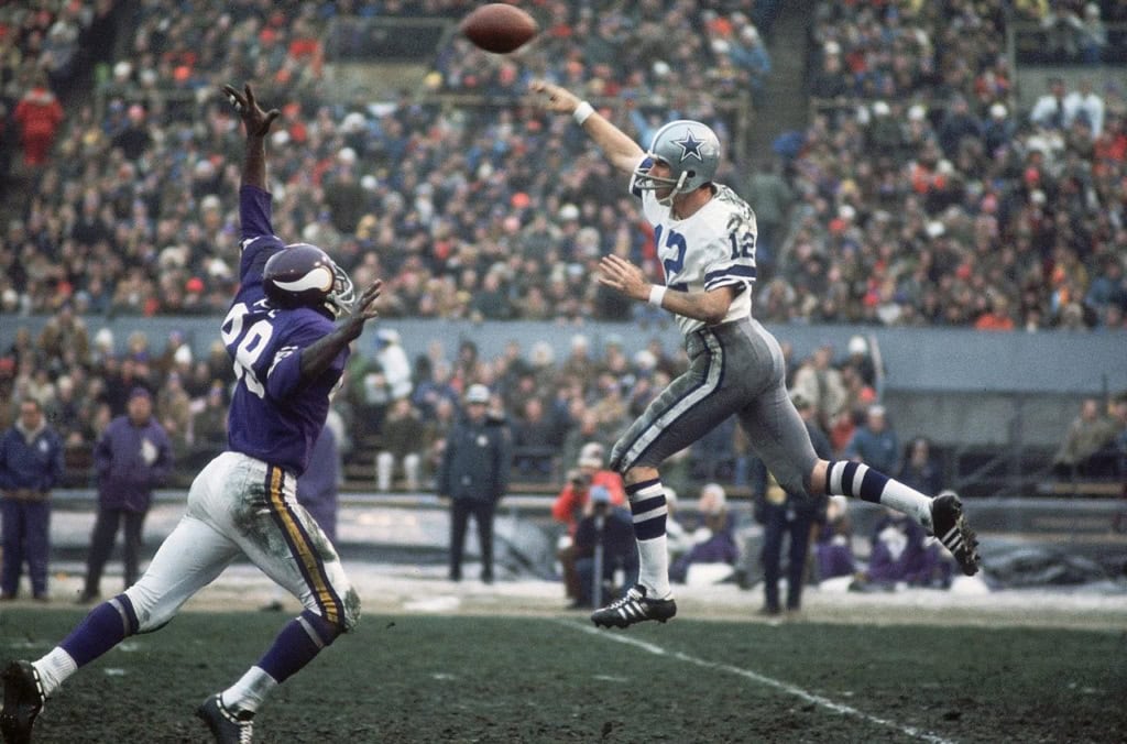 Building the Greatest Cowboys Offense Ever: Legends, Locks, and Tough Calls Roger Staubach throws downfield for the Dallas Cowboys in a classic all-time Cowboys quarterback debate