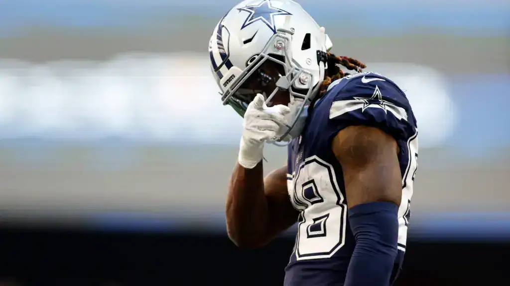 CeeDee Lamb celebrates during a Dallas Cowboys game as a premium first-round fantasy football wide receiver.