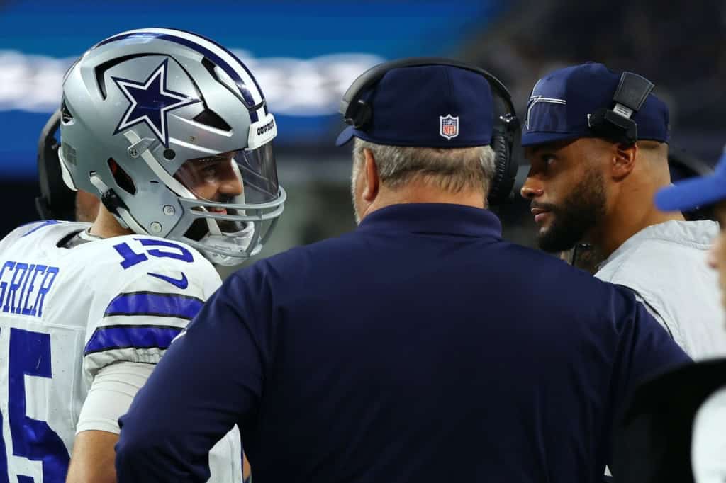 Will Grier's Cowboys Story May Not Be Over Will Grier speaks with former Cowboys head coach Mike McCarthy and quarterback Dak Prescott on the sideline.