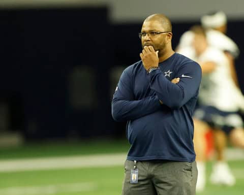 Will McClay evaluates the Cowboys roster from the sideline during practice.