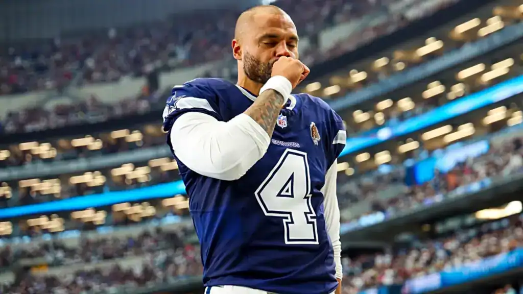 Dak Prescott reacts during a Dallas Cowboys game as his numbers expose the concern heading into 2025