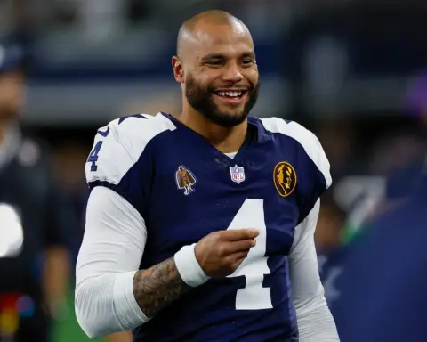 Dak Prescott smiles in his Cowboys uniform as Dallas looks for answers around his numbers going into 2025