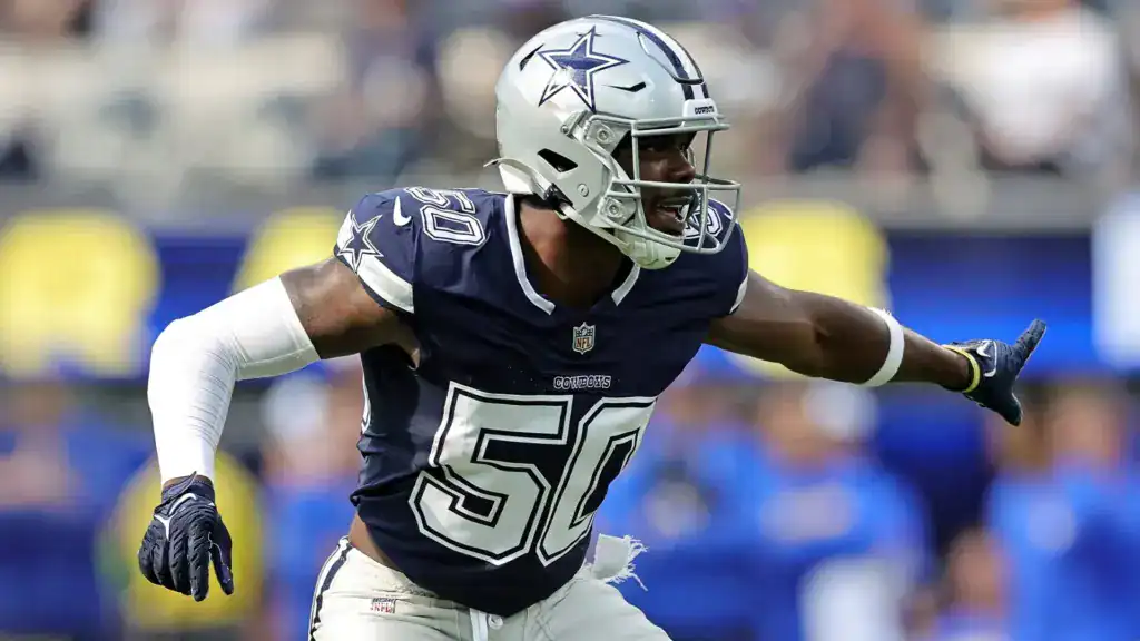 Dallas Cowboys 2nd year linebacker Shemar James directs the defense during a Cowboys game. James is a dark horse candidate in Cowboys training camp to have a larger role in the upcoming season.