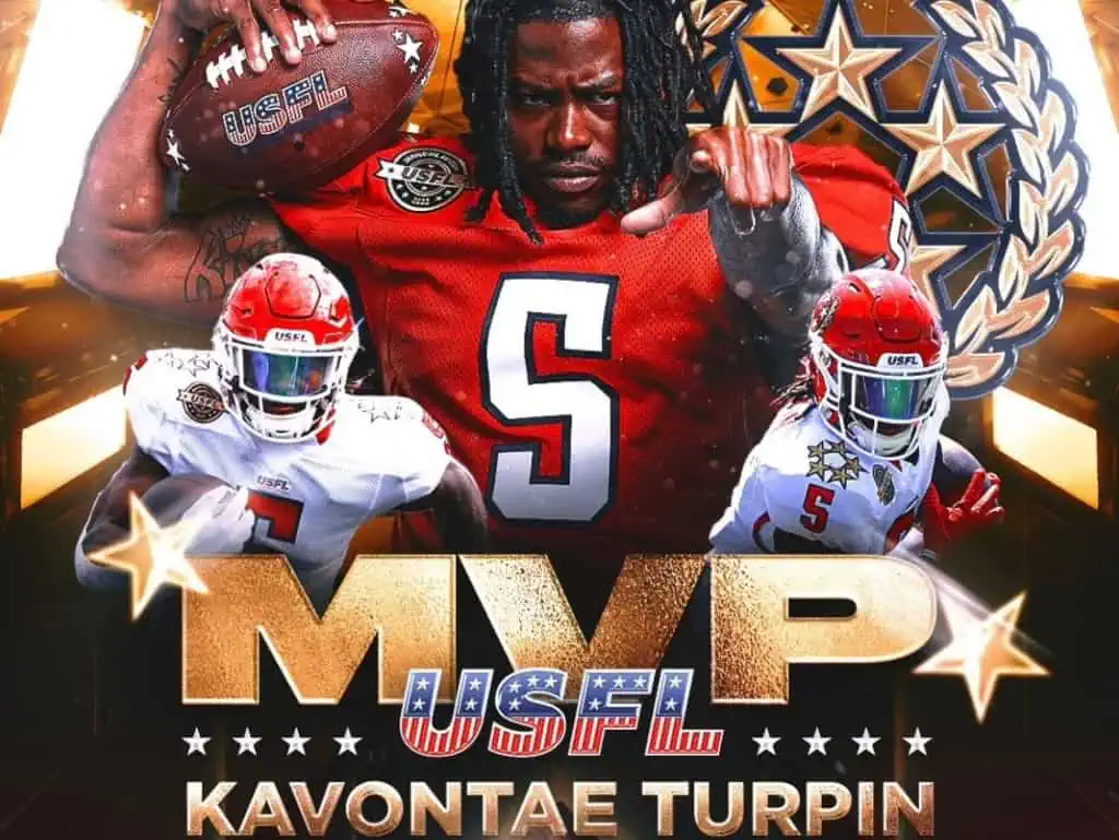 KaVontae Turpin appears in a USFL MVP graphic wearing his New Jersey Generals uniform.