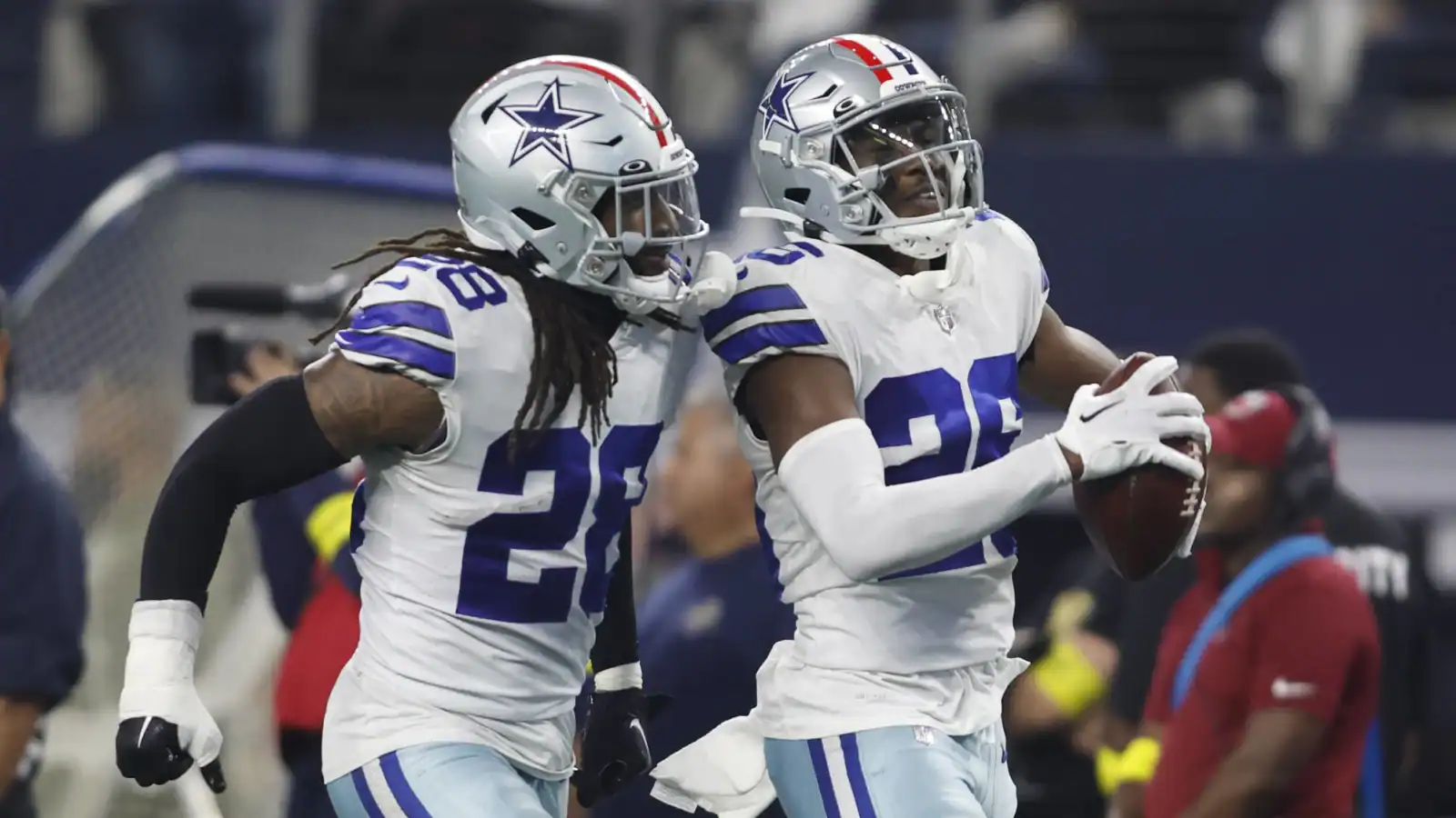 Malik Hooker and DaRon Bland celebrate a Cowboys takeaway, showing why the Cowboys secondary can be a sneaky strength in 2026.