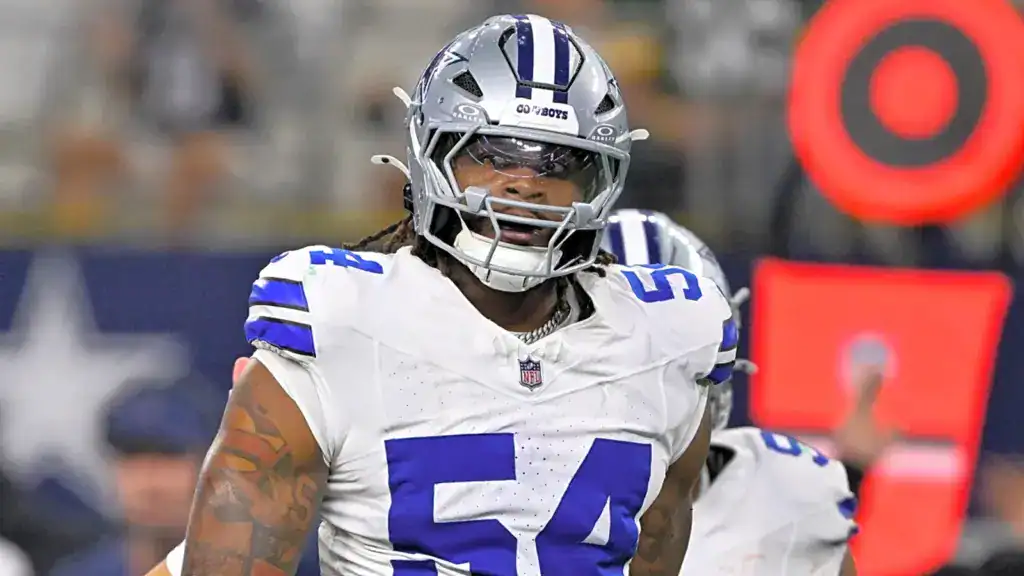 Dallas Cowboys linebacker Sam Williams lines up during game action, fitting how Dallas can raise its sack total in 2026.