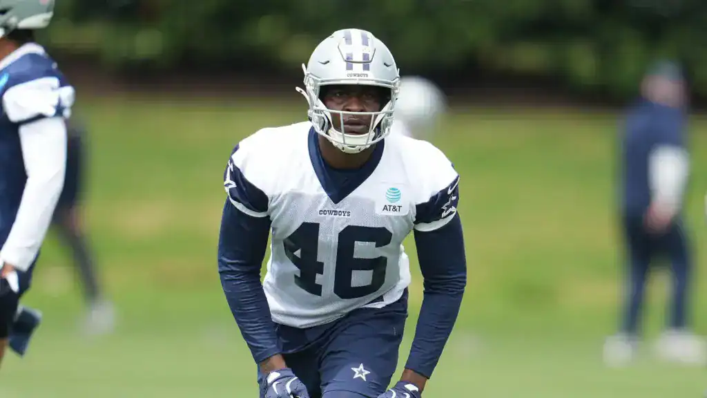 Dallas Pass Catchers Make Their Case in Preseason Game 1 Dallas Cowboys tight end Michael Trigg, No. 46, lines up during a team practice.
