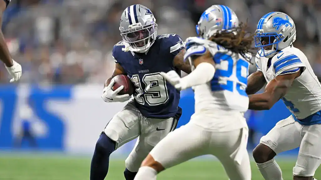 The Raiders Receiver Search Can Rekindle 1 Cowboys Desire 1. Dallas Cowboys wide receiver Ryan Flournoy runs through the Detroit Lions defense as the Raiders’ receiver search could revive Dallas’ desire to trade for Maxx Crosby.
