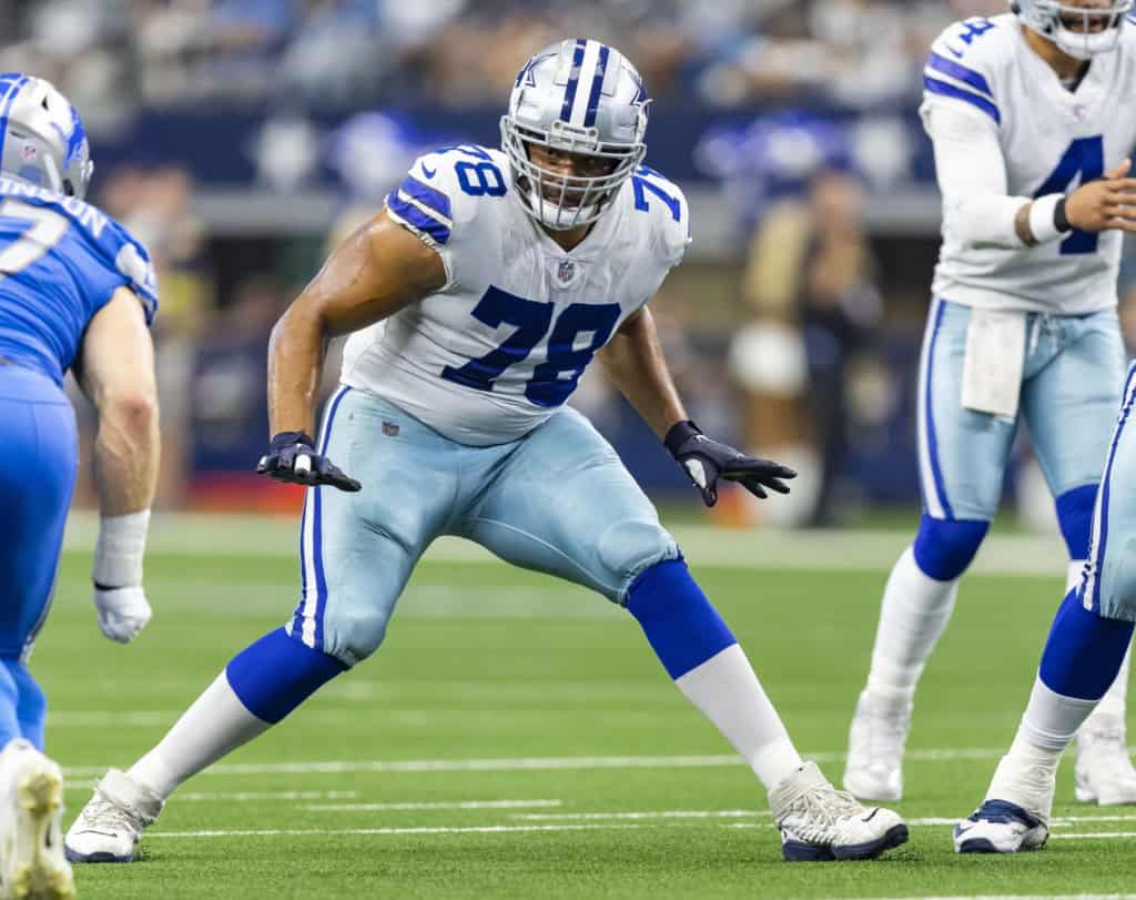 Why Broderick Jones Could Work for the 26' Cowboys? Terence Steele sets in pass protection for the Dallas Cowboys against the Detroit Lions.