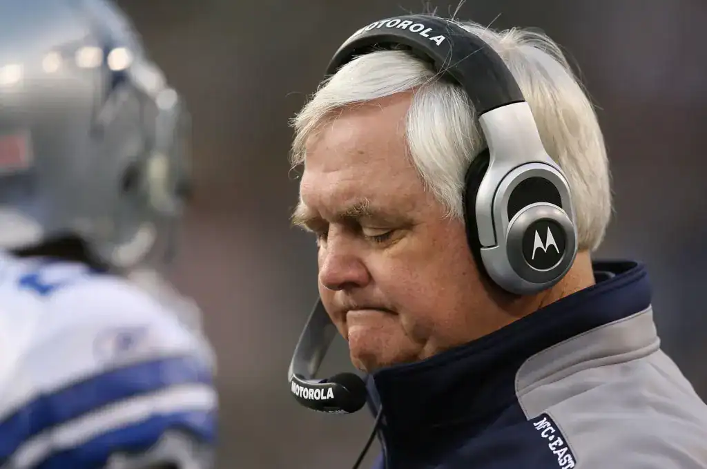 Former Dallas Cowboys head and defensive coordinator Wade Phillips looking dissappointed after a play from his defense. 