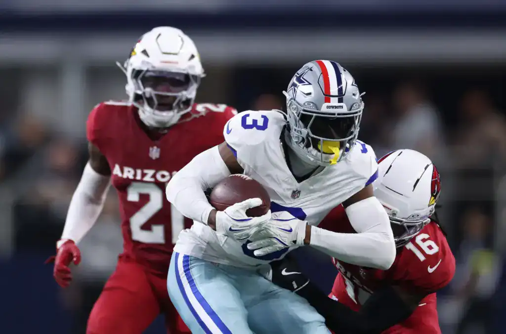 Dallas Cowboys wide receiver catching the ball against the Arizona Cardinals in 2025.