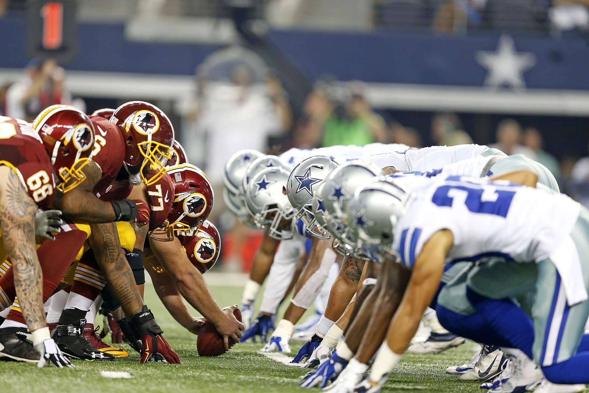 27 October 2014: of the Dallas Cowboys during the Cowboys 20-17 overtime loss to the Washington Redskins at AT&amp;T Stadium in Arlington, Texas. Photo by James D. Smith/Dallas Cowboys