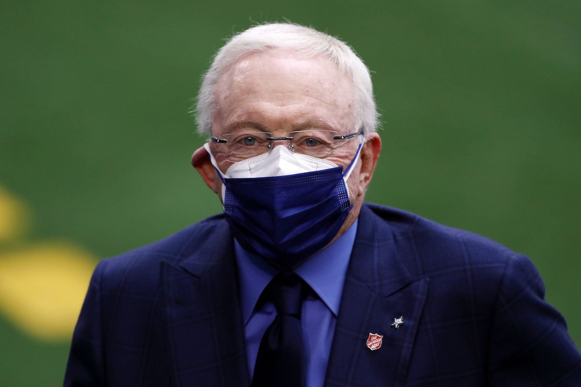 ARLINGTON, TEXAS - NOVEMBER 08: Jerry Jones, owner of the Dallas Cowboys watches action prior to a game against the Pittsburgh Steelers at AT&amp;T Stadium on November 08, 2020 in Arlington, Texas. (Photo by Ronald Martinez/Getty Images)