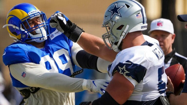 Sparks Fly as Connor Williams and Aaron Donald Work in Practice