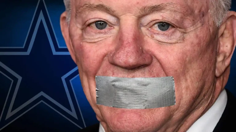 Older man with duct tape over his mouth in front of a blue background with a star pattern.