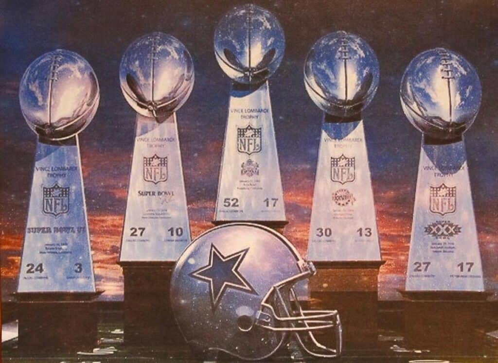 Dallas Cowboys helmet and Super Bowl trophies Dallas Cowboys helmet and Super Bowl trophies