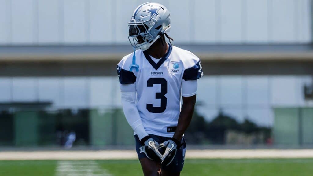 Dallas Cowboys player George Pickens in a white jersey with the number three on the chest. This Go-Route Combo Could Torch the NFL in 2025