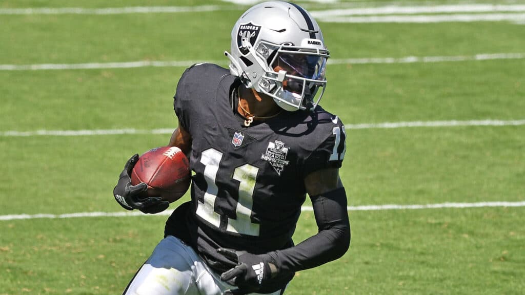 Las Vegas Raiders former player Henry Ruggs running with the football. Cowboys Fans Could Rally Behind a Henry Ruggs Signing in 2026