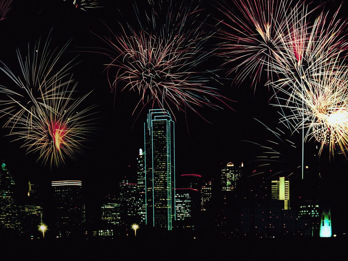 Fireworks explode over downtown Dallas, Texas. Stars, Stripes, and the Star: Cowboys Resonate on the Fourth of July