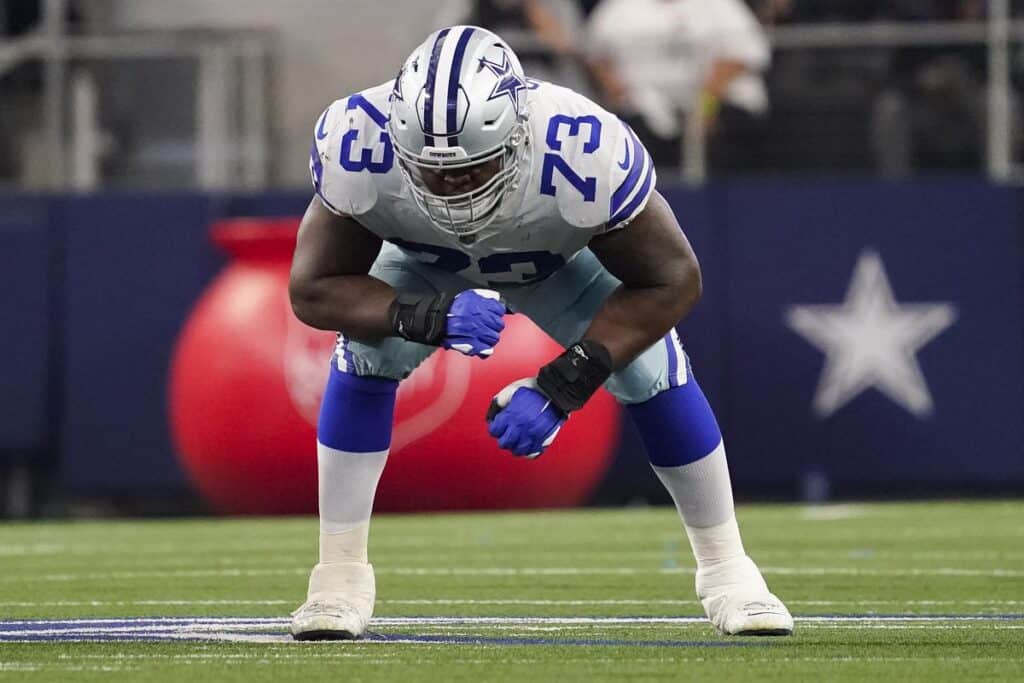 Dallas Cowboys player Tyler Smith lined up on the offensive line. The NFC East's Most Dangerous Roster Belongs to the Cowboys