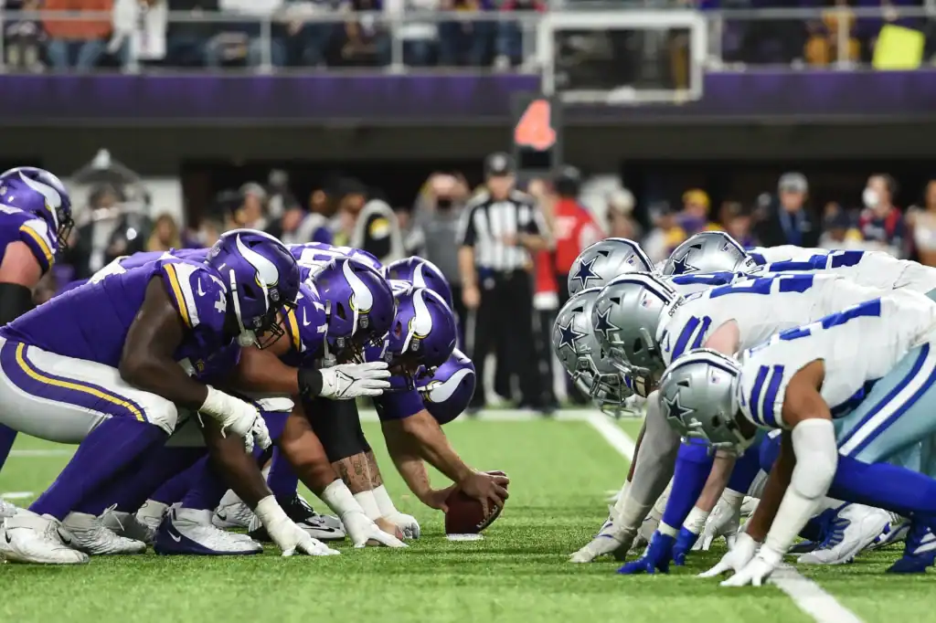 Dallas Cowboys defensive linemen lined up across from the Minnesota offensive linemen. The Ultimate Dallas Cowboys 2025 Schedule Breakdown: Weeks 15-18