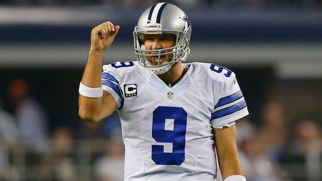 Dallas Cowboys former quarterback Tony Romo pumping his fist after a great play. Tony Romo's Legacy vs. 4 Hall of Fame Eligible QBs