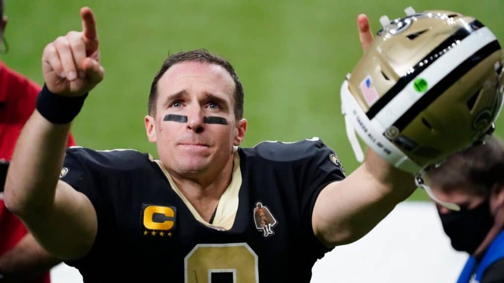 New Orleans Saints former quarterback Drew Brees celebrating after an emotional win. Tony Romo's Legacy vs. 4 Hall of Fame Eligible QBs